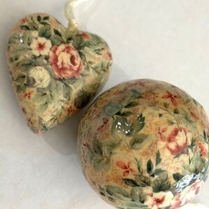 Vintage 1980s Decoupage Cabbage Rose Christmas Ornaments, Victorian Holiday